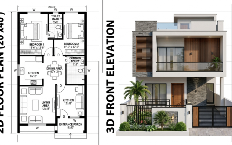 Stylish 20x40 House Plan | 2BHK Modern Home